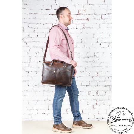 Кожаная мужская сумка-рюкзак "Генри" (коричневый эксклюзив)